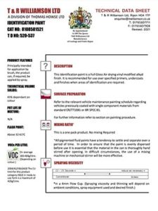 Spec 81 Identification Paint CAT NO: 8108581521 . T D NO: 520-537